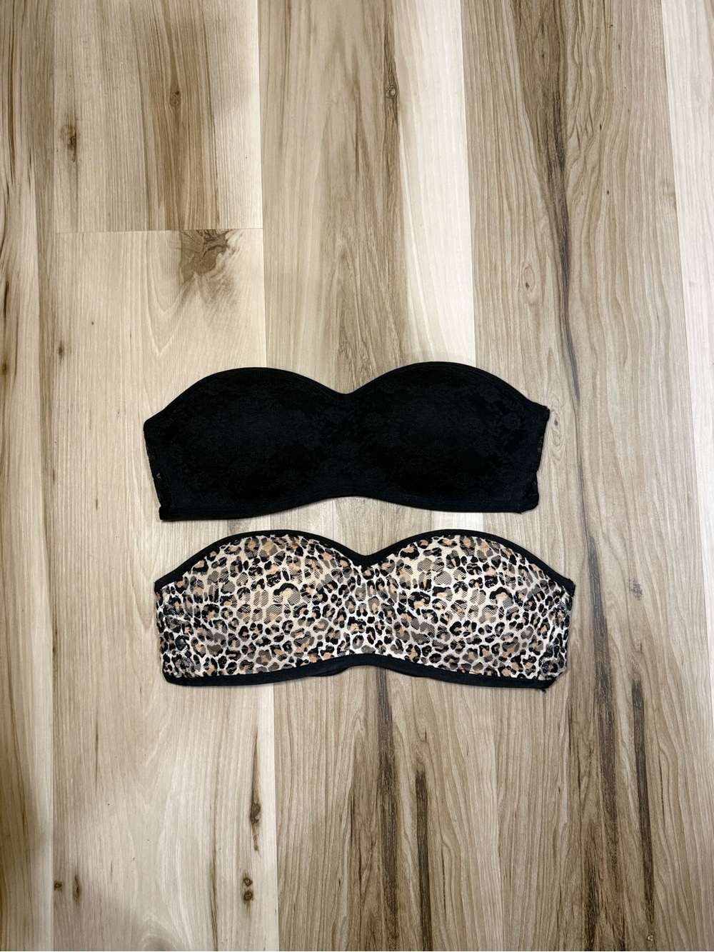Victoria’s Secret Strapless Convertible Bandeau Bra - Black & Leopard bundle